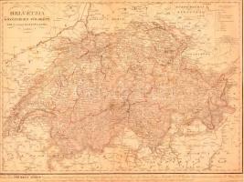Helvétzia közönséges földképe XXII (Canton) egyesületre osztva Hely: Pest, 1835. Karacs Ferencz Határszínezett rézmetszet 48x35,2 cm Üvegezett keretben. / Map of Switzerland. Engraving. In paspartu, in glazed frame.