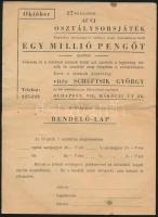 cca 1935 Vitéz Scheftsik György sorsjegy reklám levelezőlap és szerencse számjegyzék.