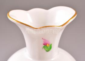 Herendi virág mintás porcelán váza, kézzel festett, jelzett, hibátlan, m: 19 cm