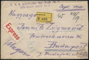 1918 Ajánlott expressz levél katonai egységtől 2 bélyeges bérmentesítéssel Budapestre / Registered express cover with 2 stamps franking to Budapest &quot;JENBACH&quot;