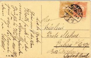 1916 Budapest IV. Újpest, Árpád út, villamos, faszállítás lovaskocsival (EK)