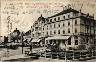 1911 Nagyvárad, Oradea; Bémer tér, Pannonia szálloda és kávéház, üzletek / street view, hotel and café, shops