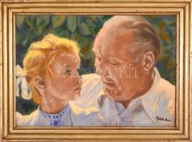 Géhl Zoltán (1888-1954): Nagypapa az unokával. Pasztell, papír, jelzett, üvegezett keretben, 34×48 c...