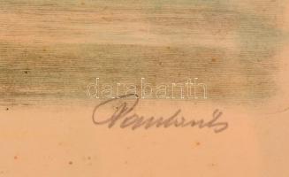 Paulovits Pál (1892-1975): Alkonyat. Színezett rézkarc, papír, jelzett, üvegezett sérült keretben, 2...