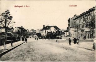 1911 Budapest II. Széna tér, Gyógyszertár, villamos. Rothmüller tőzsde kiadása