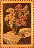 Olvashatatlan jelzéssel: Virágos csendélet, olaj, fa, keretben, 61,5×40,5 cm