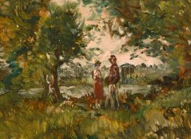 Herman Lipót (1884-1972): Randevú a folyópartnál. Olaj, karton, jelzett, kis festék hibákkal, 34×49 ...