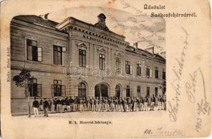 1903 Székesfehérvár, M. k. honvéd laktanya, katonák. Kiadja Eisler Adolf (EK)