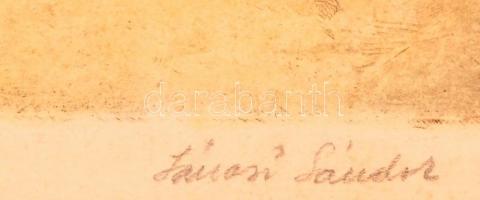 Jánosi Sándor (1927-1982): Kiáradt Bodrog házakkal, színezett rézkarc, papír, jelzett, fa keretben, ...