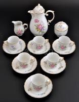 Hollóházi mokkás készlet. Részben kézzel festett, jelzett, hibátlan