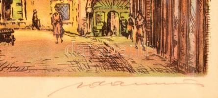 Ludwig Adamus (1912-1980): Bécsi utca részlet. Színezett rézkarc, papír, jelzett, üvegezett keretben...