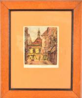 Ludwig Adamus (1912-1980): Bécsi utca részlet. Színezett rézkarc, papír, jelzett, üvegezett keretben...