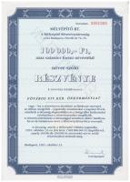 Budapest 1991. Mélyépítő RT. névre szóló részvénye 100.000Ft-ról, szelvényekkel, belső oldalon ÉRVÉNYTELEN felülbélyegzéssel T:I,I-