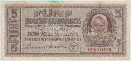 Ukrajna / Német megszállás 1942. 5K T:III Ukraine / German occupation 1942. 5 Karbowanez C:F Krause 51