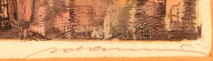 Ludwig Adamus (1912-1980): Bécsi utca részlet. Színezett rézkarc, papír, jelzett, üvegezett keretben...