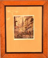 Ludwig Adamus (1912-1980): Bécsi utca részlet. Színezett rézkarc, papír, jelzett, üvegezett keretben...