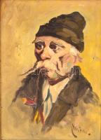 Illencz Lipót (1882-1950): Kucsmás férfi portré. Olaj, karton, sérült antik keretben, 36×25 cm