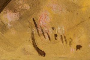 Illencz Lipót (1882-1950): Kucsmás férfi portré. Olaj, karton, sérült antik keretben, 36×25 cm