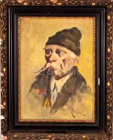 Illencz Lipót (1882-1950): Kucsmás férfi portré. Olaj, karton, sérült antik keretben, 36×25 cm