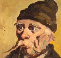 Illencz Lipót (1882-1950): Kucsmás férfi portré. Olaj, karton, sérült antik keretben, 36×25 cm