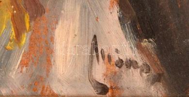 Illencz Lipót (1882-1950): Kalapos férfi portré. Olaj, karton, sérült antik keretben, 36×25 cm