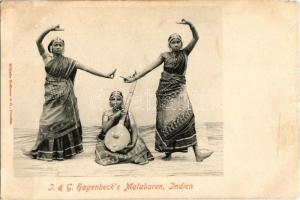 Malabar, Indian folklore, women with musical instrument, traditional costumes. I. & G. Hagenbeck. Wilhelm Hoffmann A.-G. (EM)