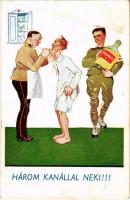 Három kanállal neki!!! / WWII Hungarian military art postcard, military humour, medical examination s: Bernáth (EK)