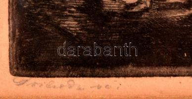 Prihoda István (1891-1956): Sziklás Madonna. Rézkarc, papír, jelzett, üvegezett sérült keretben, 27×...