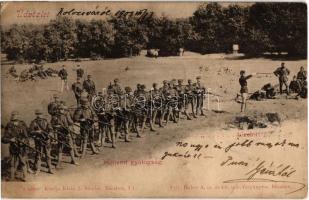 1903 "... tüzelni!..." Honvéd gyalogság kiképzésen. Kiadja Klein J. Sándor. Huber A. udvari fényképész felvétele / Austro-Hungarian K.u.K. military infantry at field practice (EK)