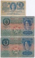 1913. 20K (3x) + 1914. 2K C sorszámjel, mindhárom román felülbélyegzéssel T:III,III-