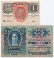 1913. 20K + 1916. 1K mindkettő hamis felülbélyegzéssel (fake overprint) T:III