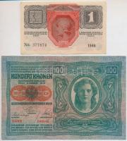 1912. 100K + 1916. 1K mindkettő "Deutschösterreich" felülbélyegzéssel és hamis "Sopro...