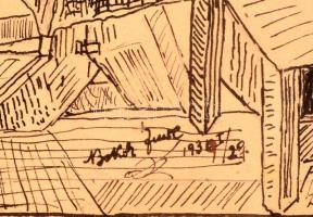 Bokor Imre (?-?): Hajnali elmúlás. Tus, papír, üvegezett keretben, 25×23 cm