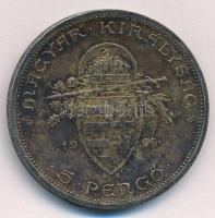 1938. 5P Ag "Szent István" T:2 ph., patina 
Adamo P8.1