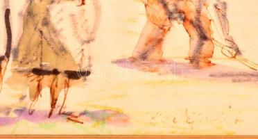 Beck Judit (1909-1995):Vázlat rajz. Vegyes technika, papír, üvegezett keretben, 21×28 cm