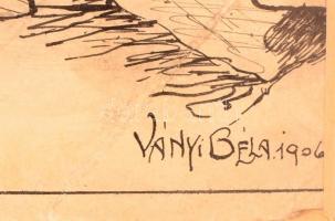 Ványi Béla (?-?): Érzelmes tánc. Tus, papír, gyűrődéssel, üvegezett keretben,  27×19 cm