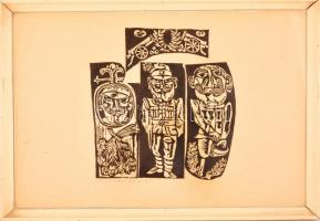 Bognár Zoltán (1924-1992): A császár katonái. Linó (próbanyomat), papír, jelzett, üvegezett keretben...