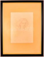 Erdélyi József (1896-1978): Női portré. Ceruza, papír, jelzett, üvegezett keretben, 24×17 cm