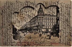 1902 Budapest VIII. Nemzeti színház bérháza, Szikszay Ferenc étterme és kávéháza, villamosok. Divald Károly 241. sz. (fl)