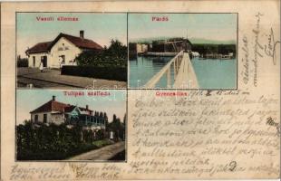 1911 Gyenesdiás, Vasútállomás, Fürdő a Balatonnál, Tulipán szálloda. Mérei Ignácz kiadása