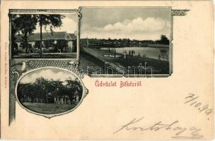 1899 Békés, Kossuth Lajos utca, Páris cigány negyed, Széchenyi tér. Véver Oszkár kiadása, Art Nouveau (EK)