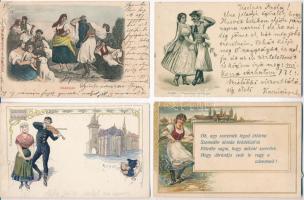 7 db régi magyar folklór és népviseletes motívumlap, közte egy 1898-as litho lap / 7 pre-1945 Hungar...