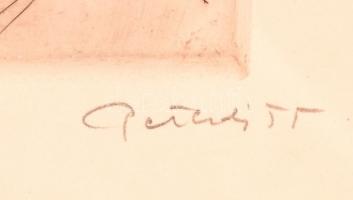 Peterdi Gábor (1915-2001): Levélformák. Rézkarc, papír, jelzett, üvegezett keretben, 17×12 cm