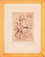 Peterdi Gábor (1915-2001): Levélformák. Rézkarc, papír, jelzett, üvegezett keretben, 17×12 cm