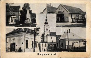 Nagypeterd, templom, Faragó Ferenc üzlete, posta, Hősök szobra (EK)