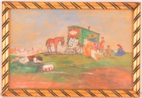 Józsa jelzéssel: Vándorlók. Akvarell, papír, üvegezett keretben, 15×25 cm