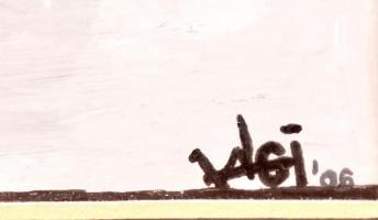 Vági Orsolya (?-): Gésa. Vegyes technika, papír, üvegezett keretben, 17×10 cm