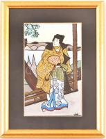 Vági Orsolya (?-): Gésa. Vegyes technika, papír, üvegezett keretben, 17×10 cm