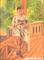 Olvashatatlan jelzéssel: Olvasó fiú. Akvarell, papír, üvegezett keretben, 29×22 cm