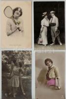 10 db régi motívumlap: hölgyek, párok teniszütővel / 10 pre-1945 motive cards: ladies, couples with ...